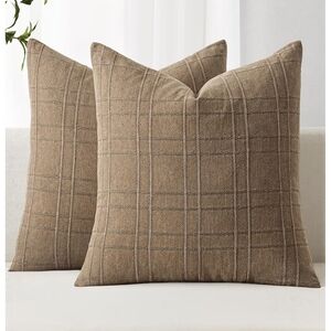 Set Of 2 18 X 18 Elegant Brown Linen Decorative Pillow Covers